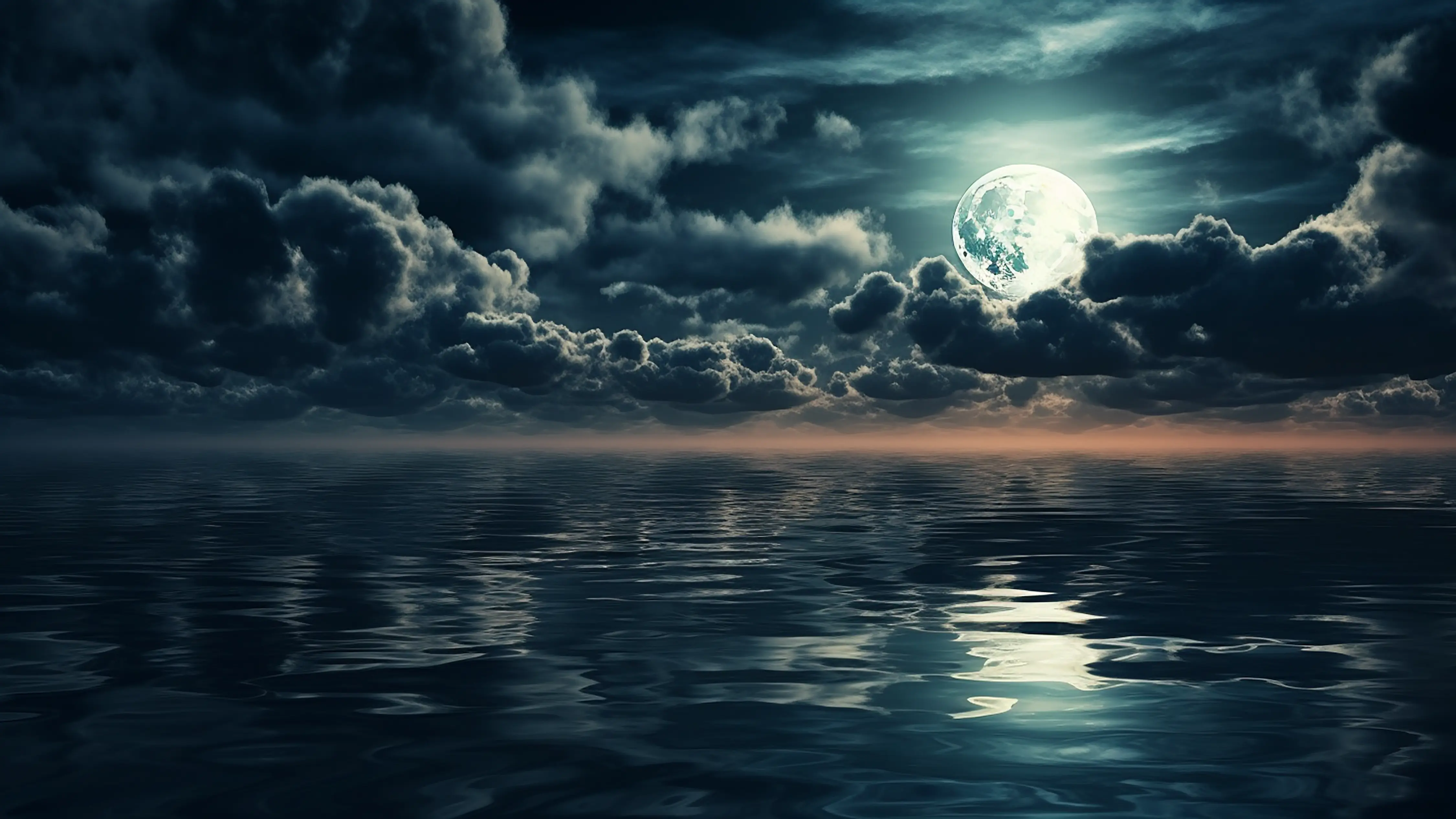 月亮大海卡通乌云图片