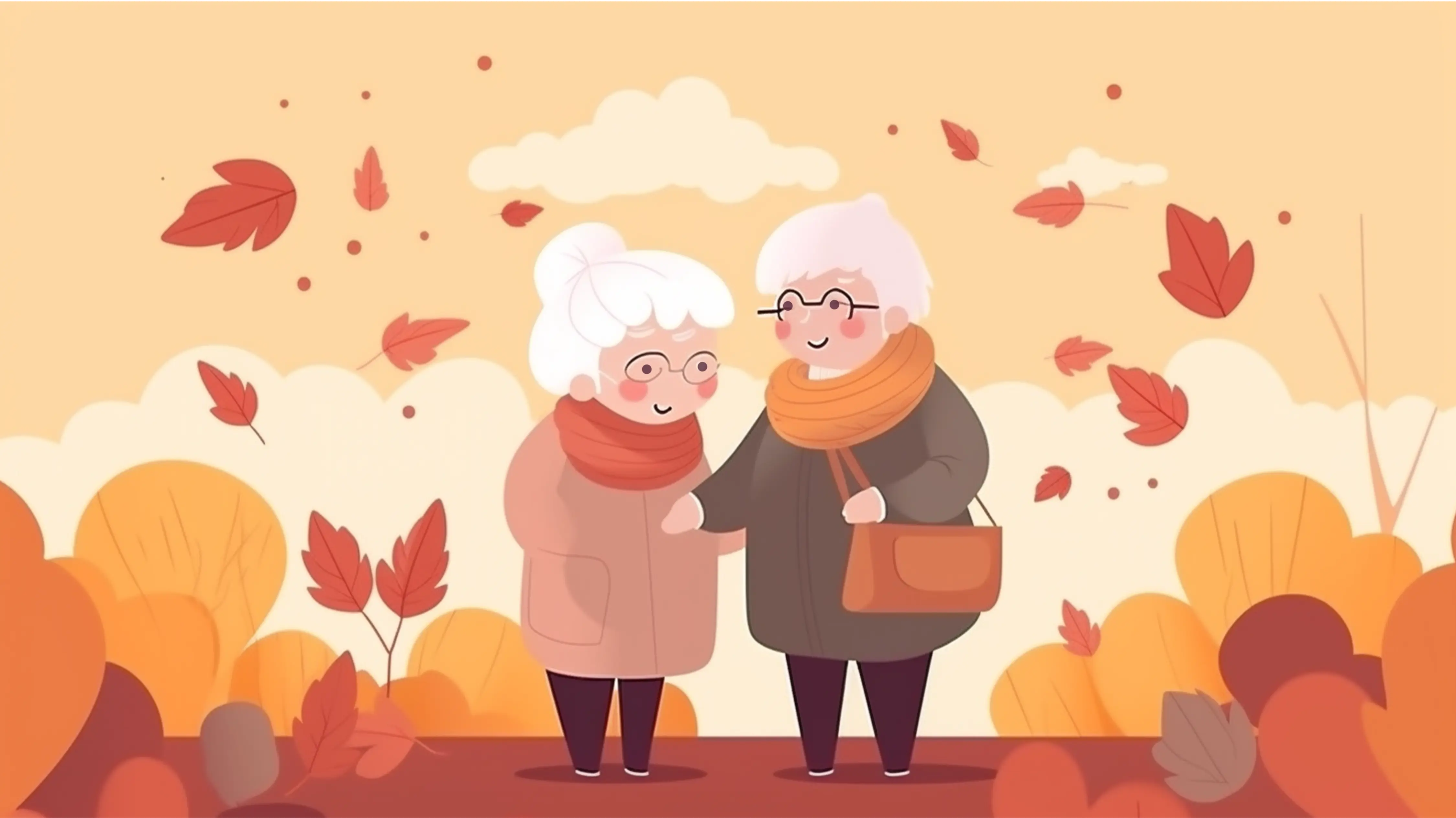 祖父母日秋季落叶可爱背景图片