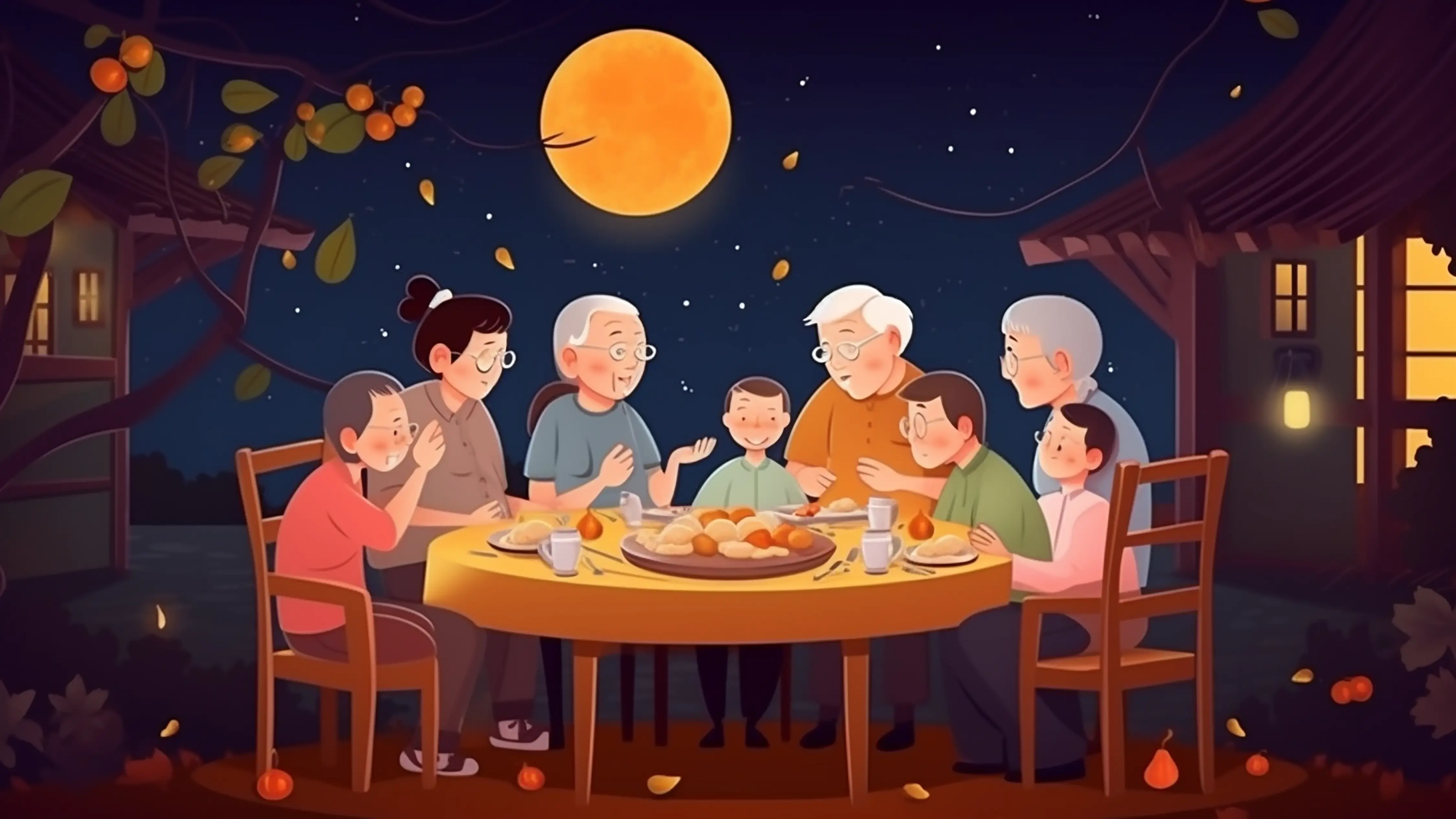 中秋节圆桌聚餐图片