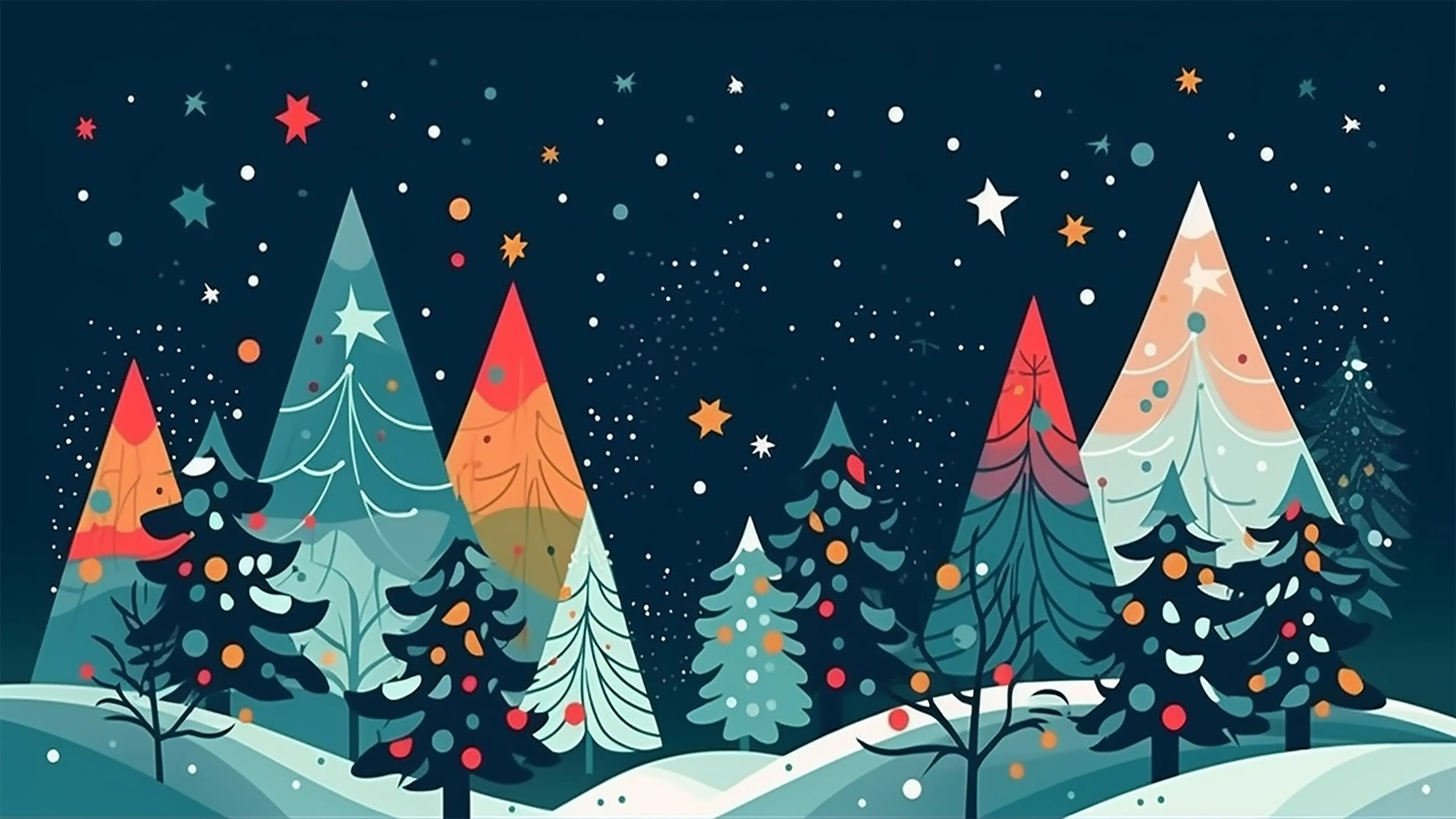 圣诞节白色精美雪花卡通树林图片