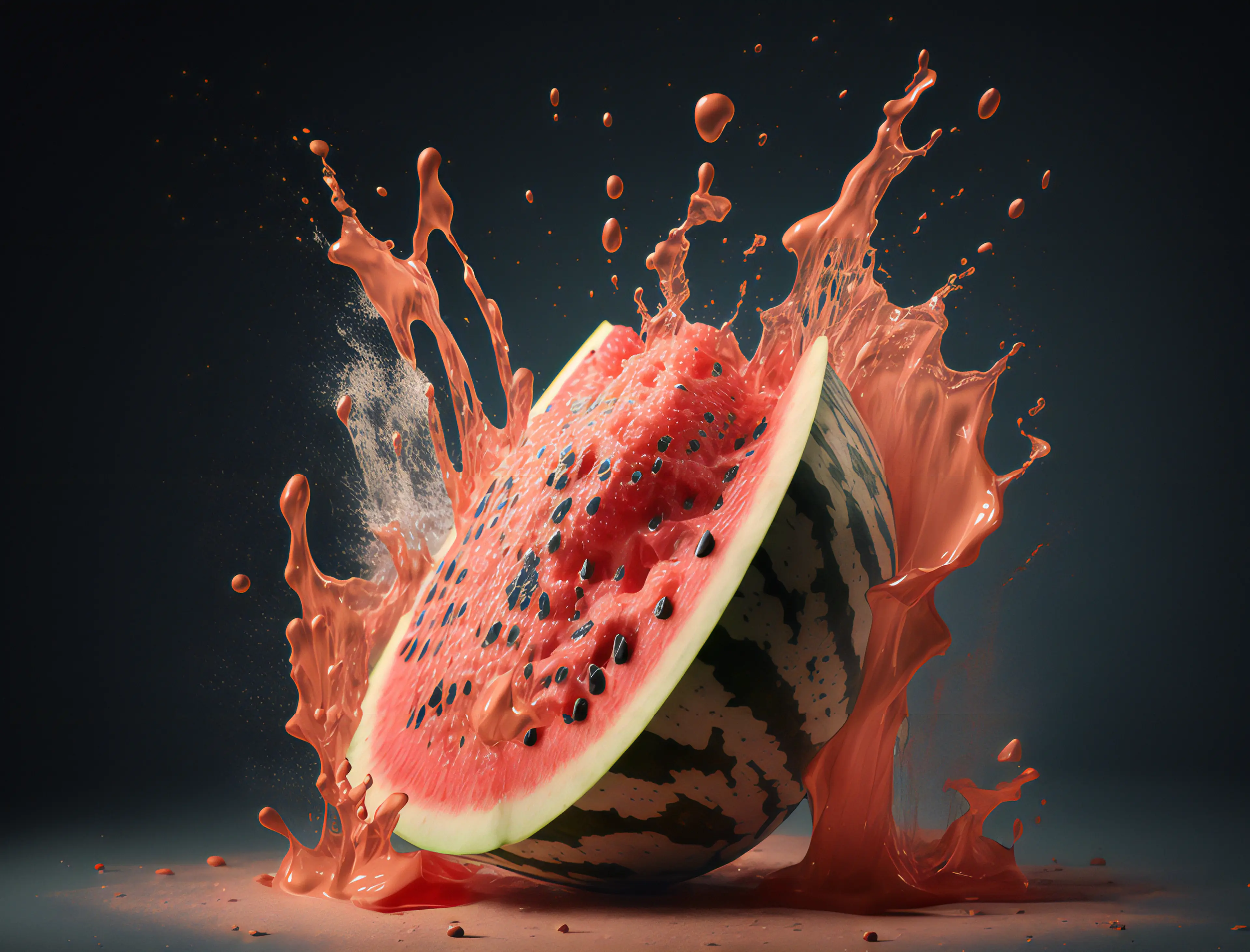 西瓜水果有机水花飞溅摄影广告背景图片
