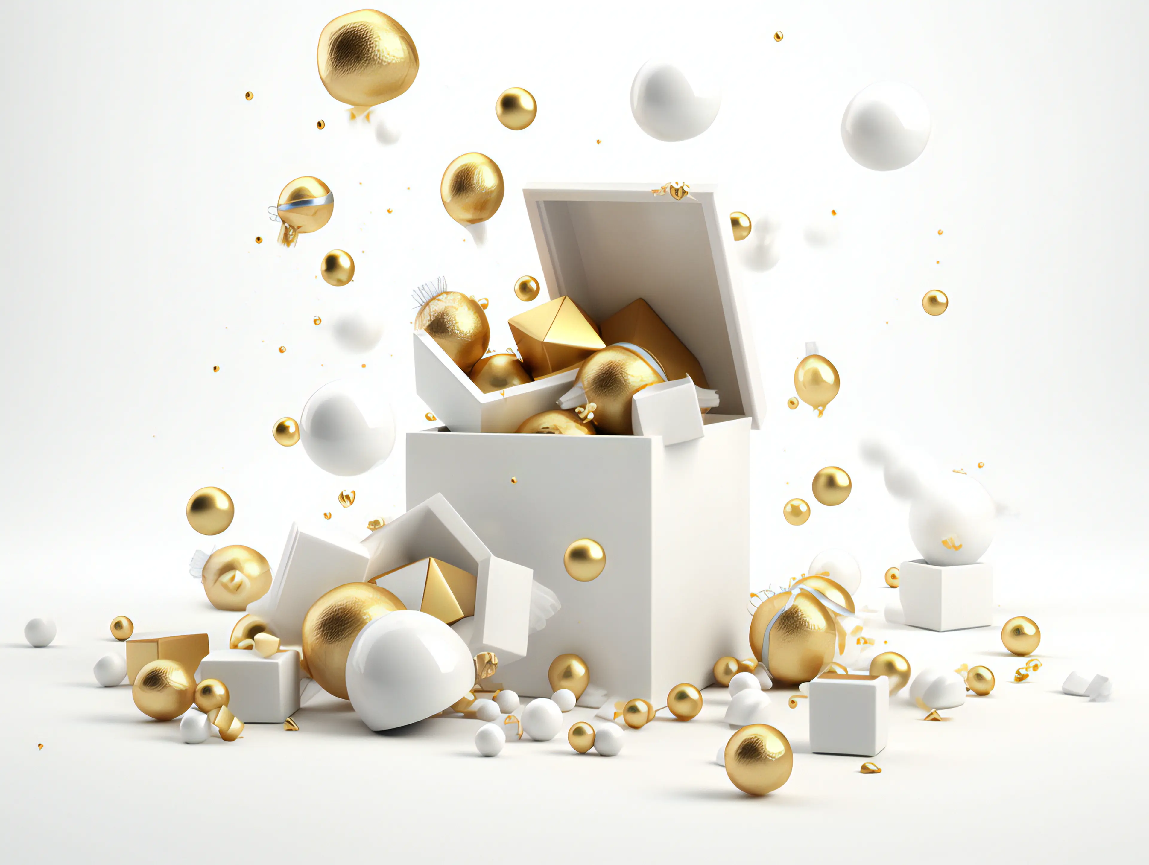 白色礼盒金色气球节礼日广告背景图片