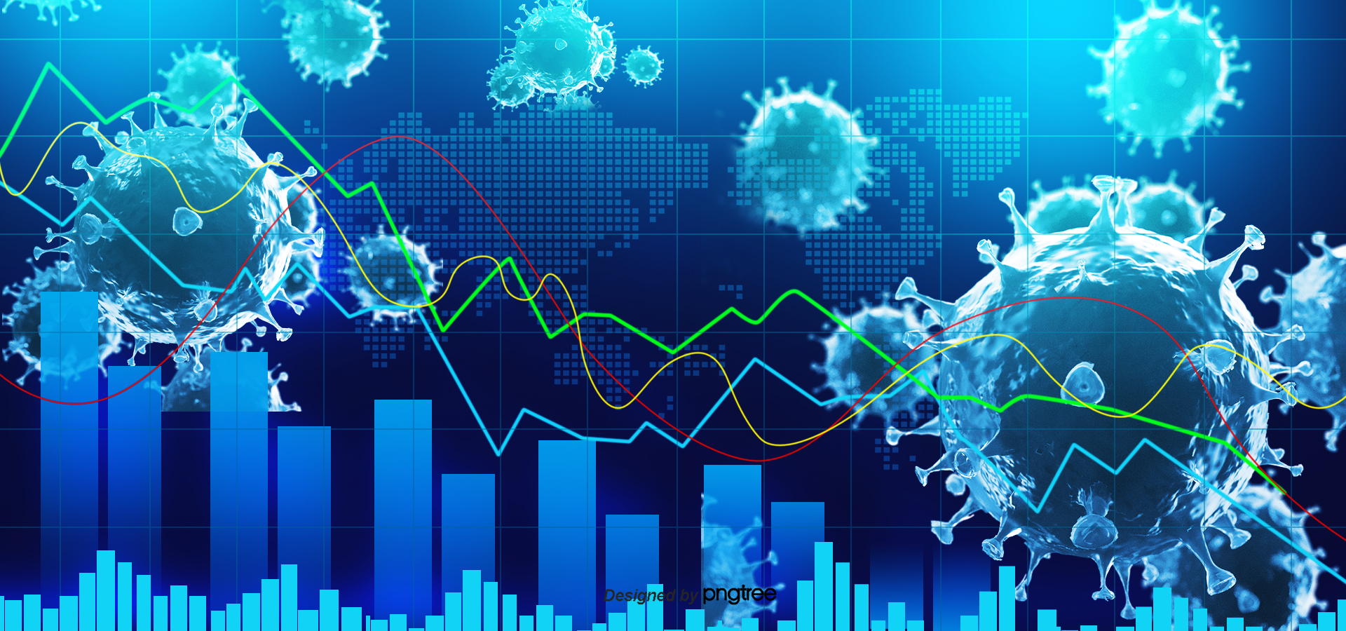 新型冠状病毒导致的股市下跌蓝色背景图片