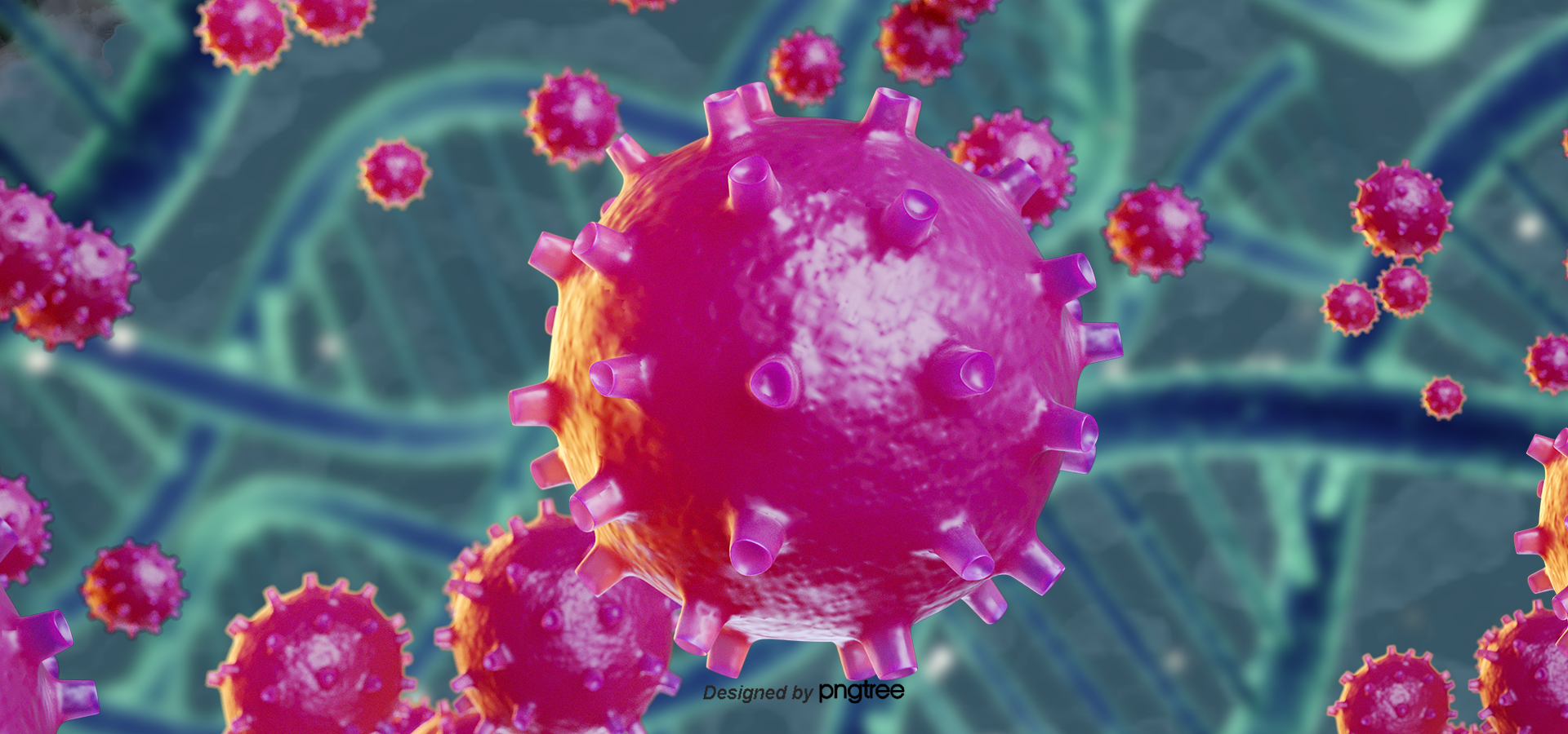 病毒三维dna抽象病毒细胞深色背景图片