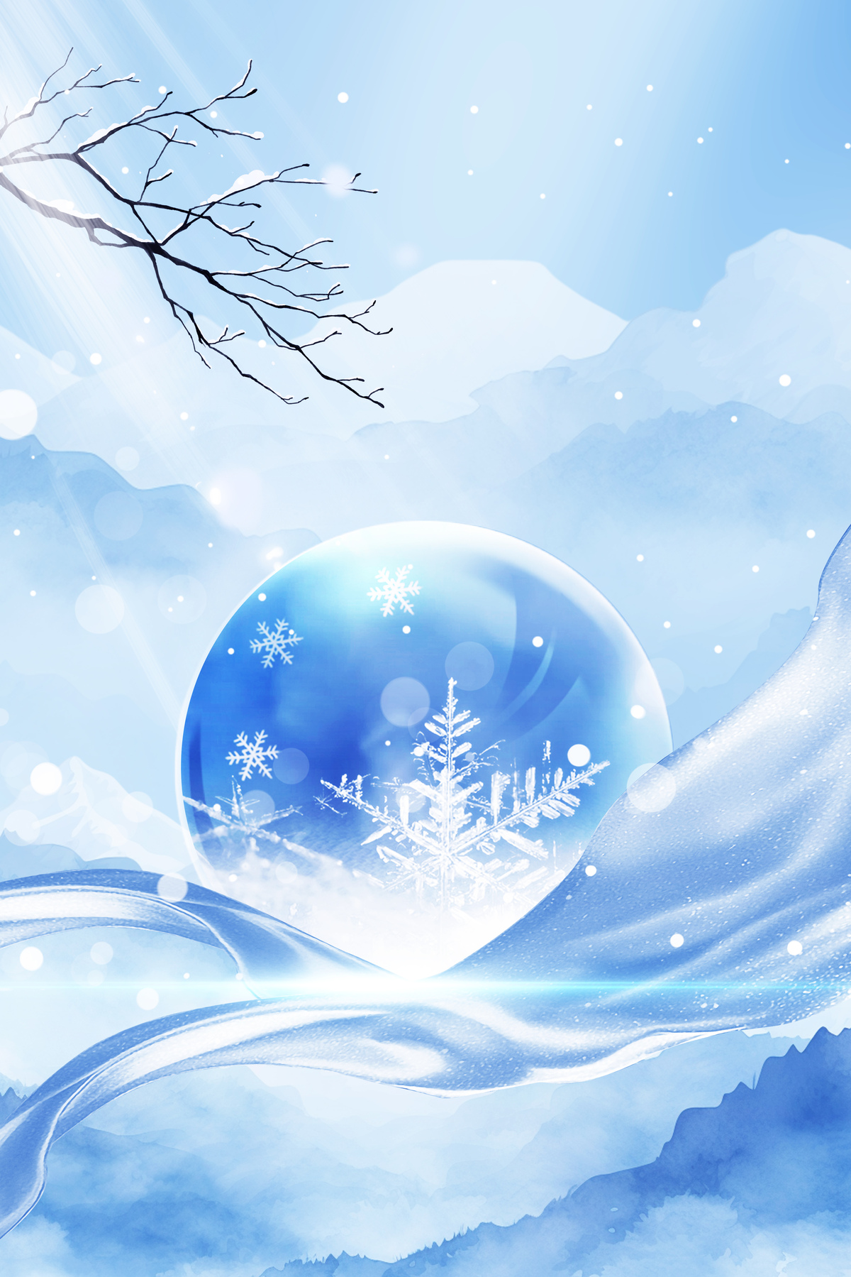 蓝色水墨冬季冬天寒冷小寒大寒雪花背景图片