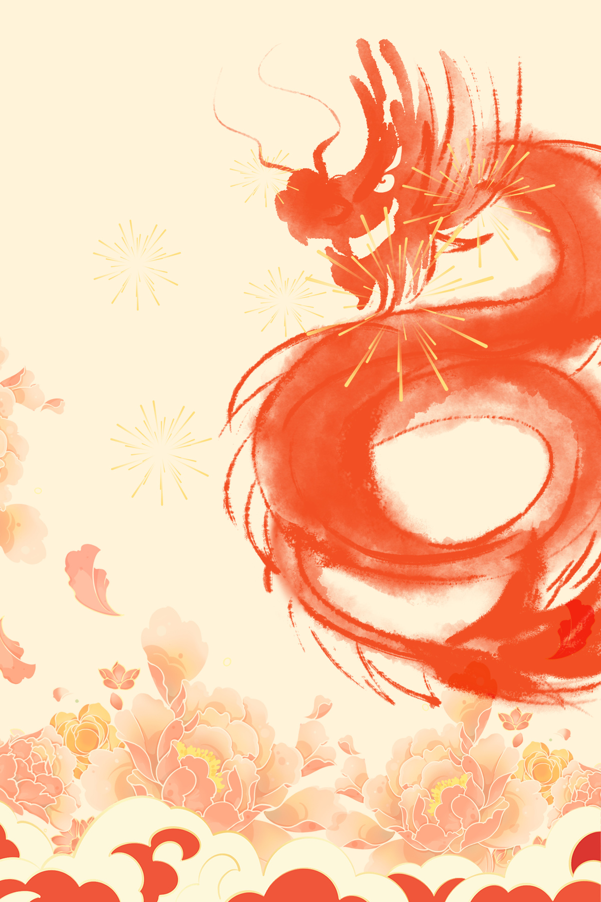 水墨中国风花朵龙年新年春节背景图片