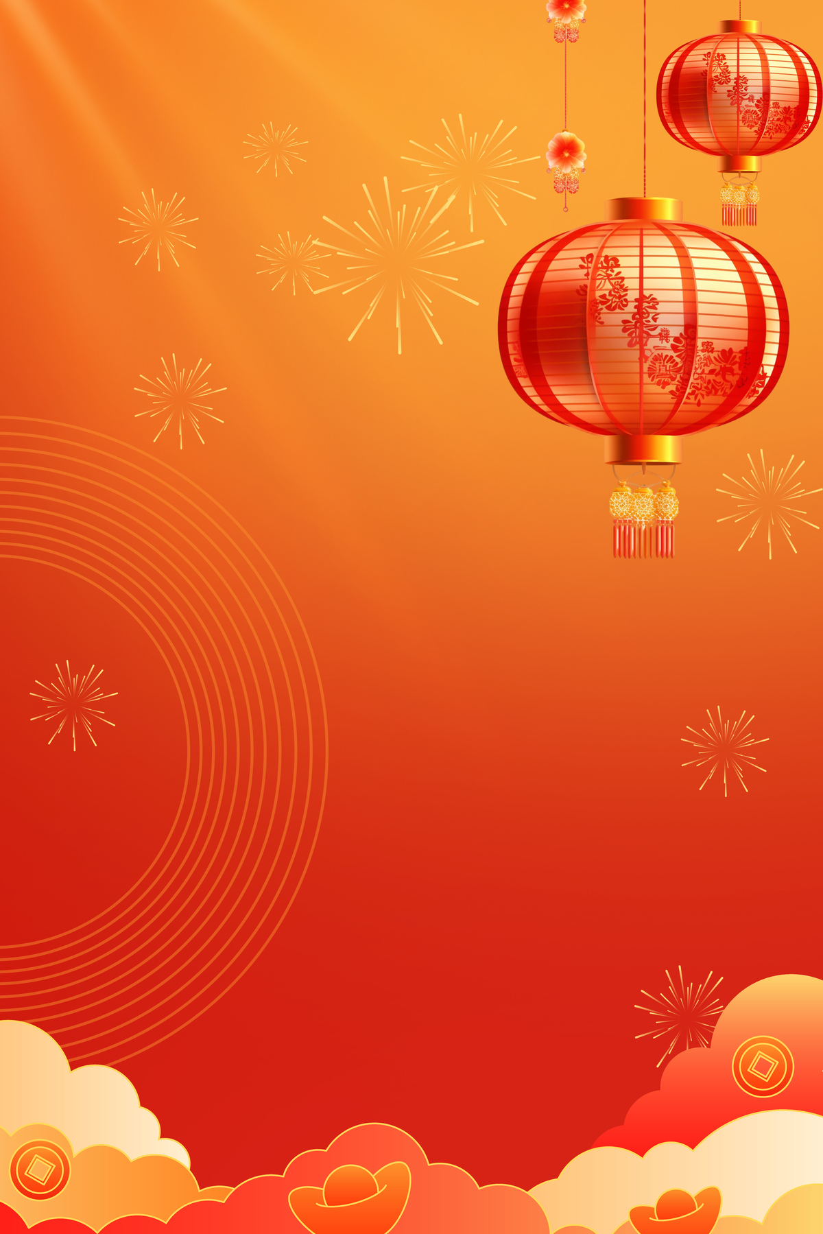 红色中国风渐变灯笼祥云春节新年龙年背景图片