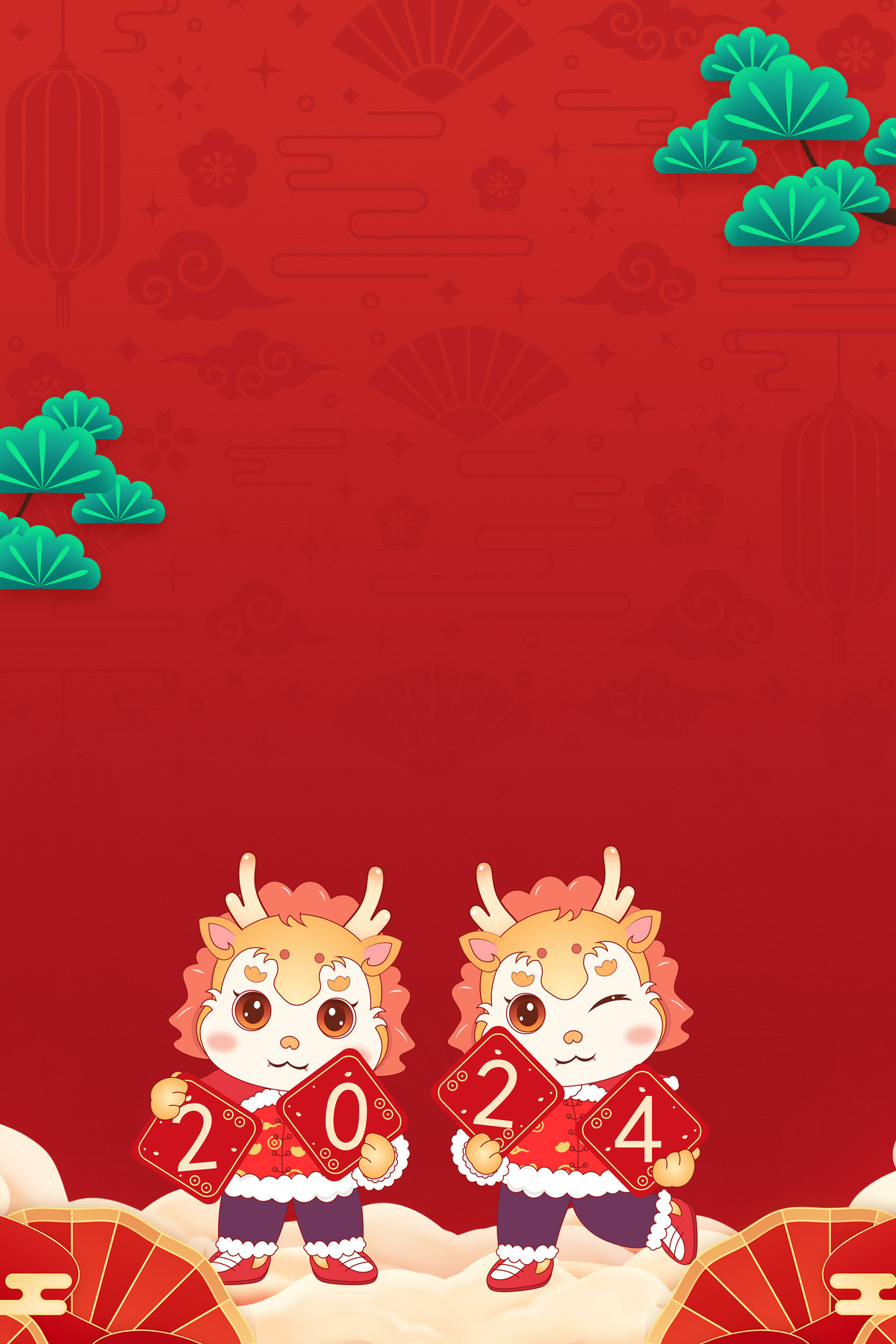 红色龙年2024春节新年底纹纹理背景图片