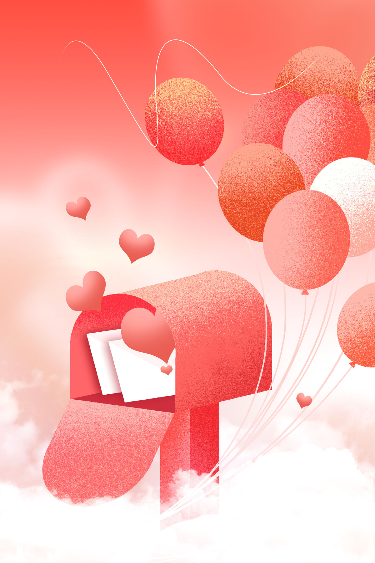 气球情人节信箱爱心红心创意背景图片