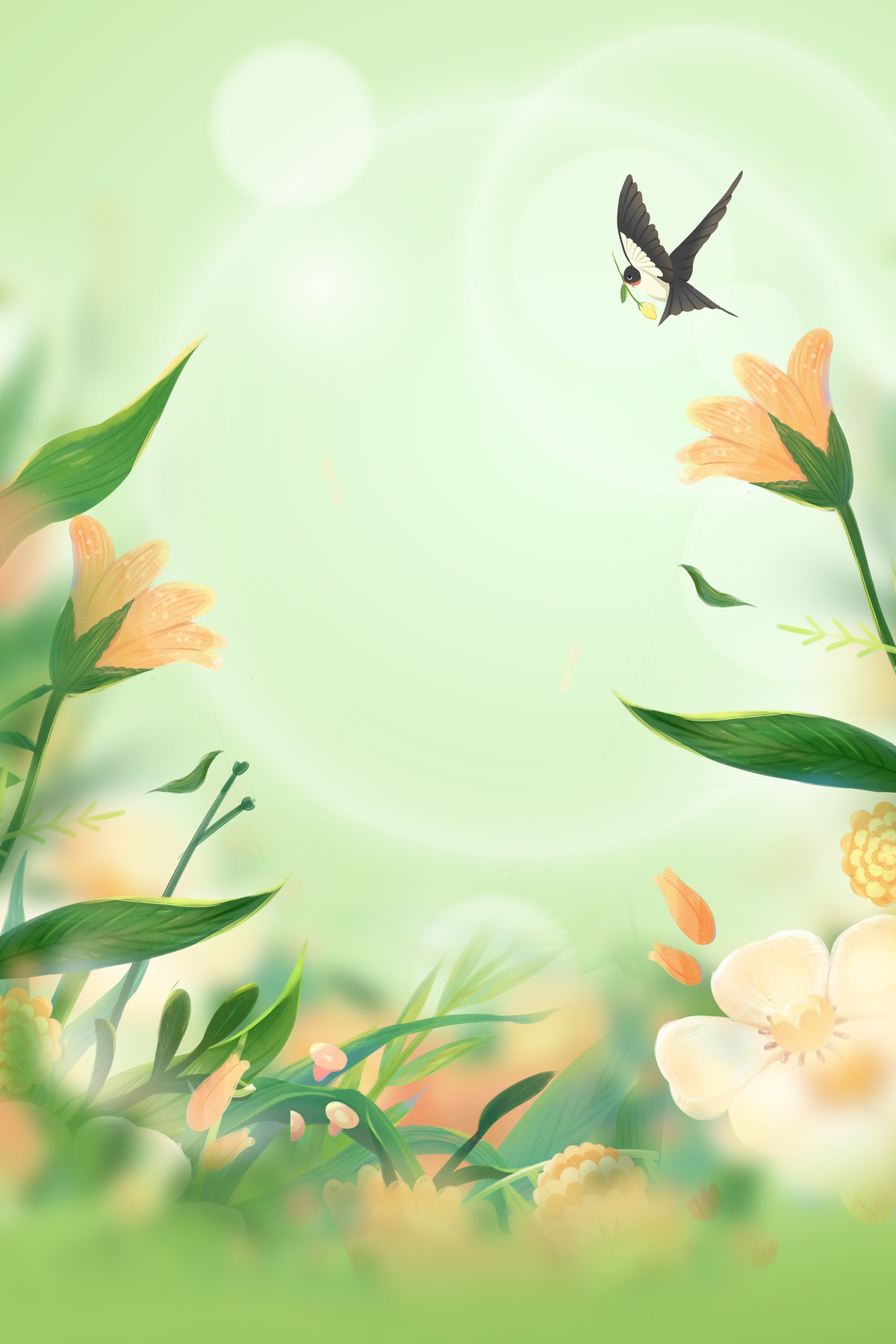 春季春天花朵燕子绿色植物背景图片