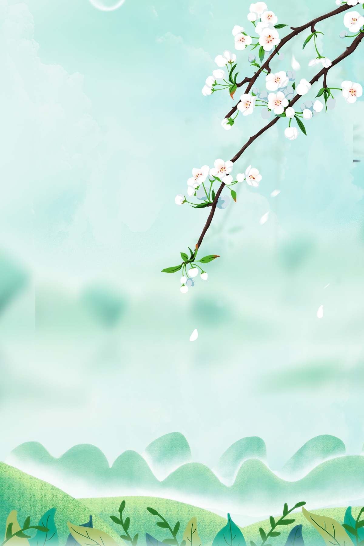 绿色春天春季谷雨雨水花朵花枝植物背景图片