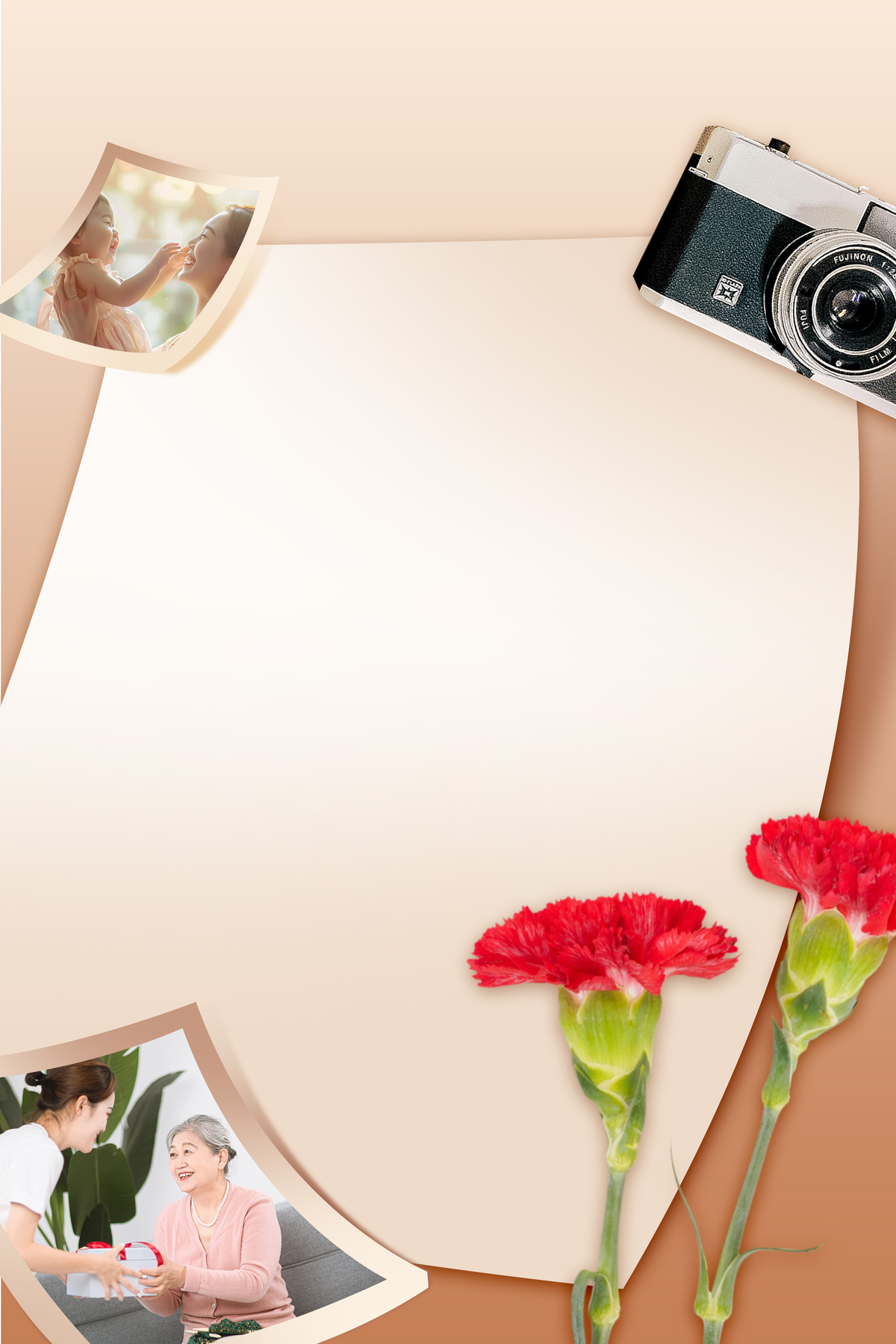 简约黄色母亲节纸张花朵照片促销营销背景图片