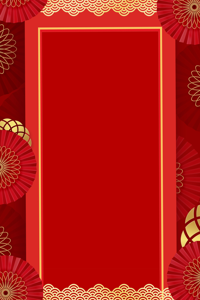 红色扇子简约边框中国风春节海报图片