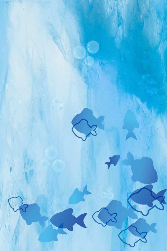 夏日清凉卡通手绘蓝色深海鱼背景h5图片