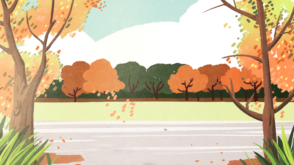 手绘卡通秋天的公园图片