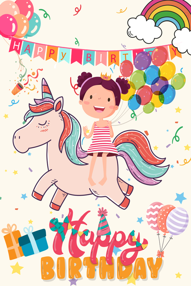 粉色可爱儿童庆祝生日海报图片