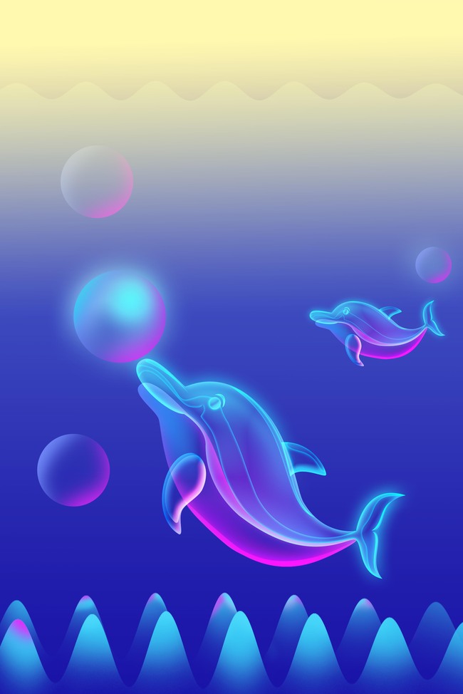 光感渐变透气叠加海豚水波纹背景图片