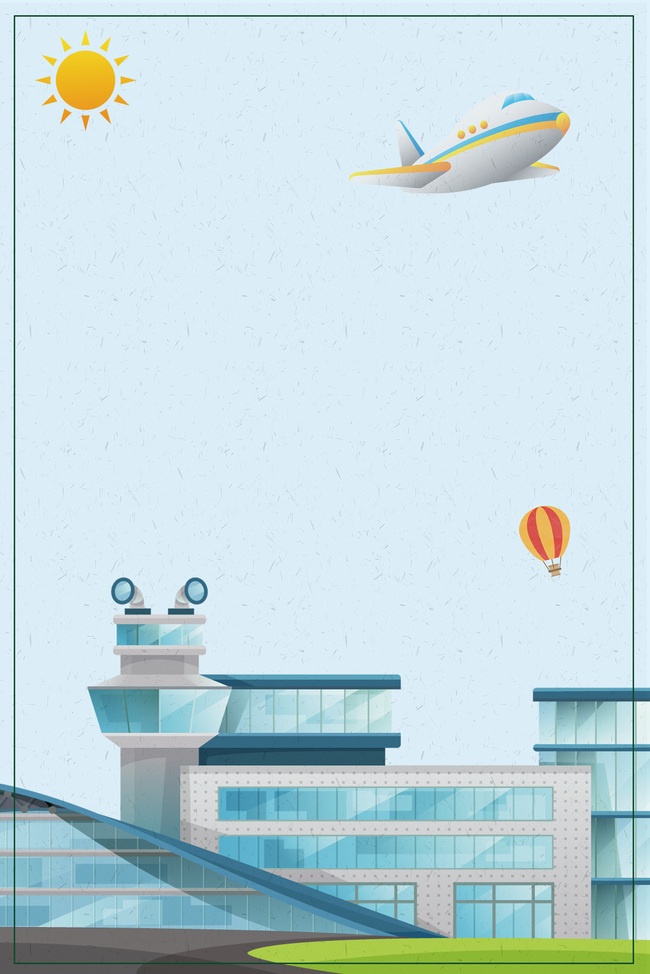小长假返程机场飞机太阳热气球海报图片