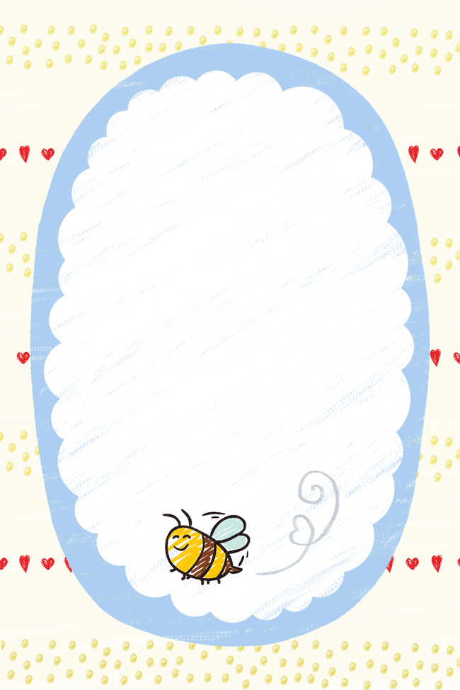 手绘小蜜蜂蜡笔质感卡通海报边框背景图片