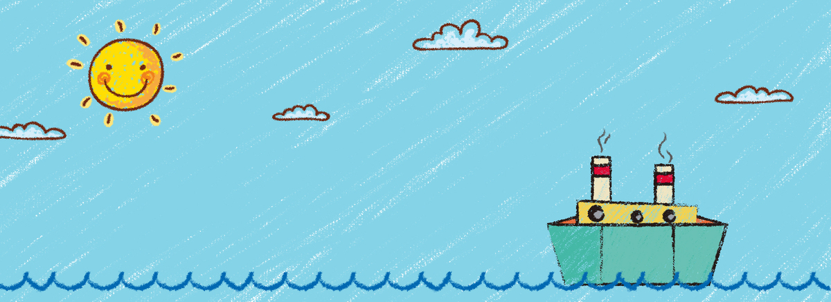 手绘卡通蜡笔画风格海上的小船banner图片