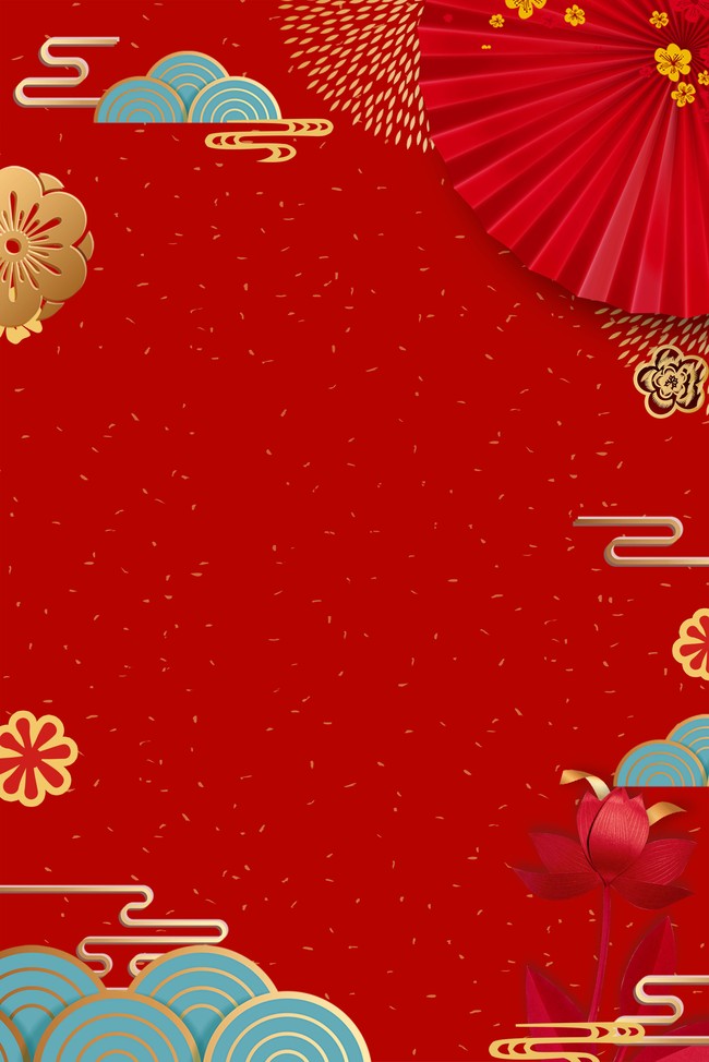 新年剪纸花朵红色海报背景图片