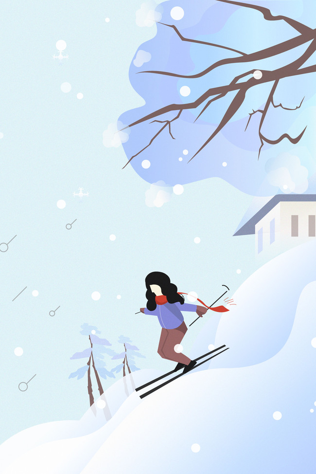 二十四节气大雪传统节气滑雪女孩海报背景图片