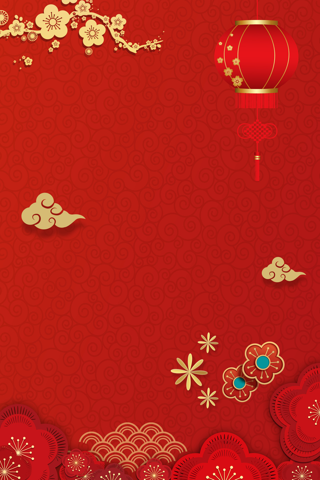 春节元旦红色喜庆剪纸风立体花朵灯笼海报图片