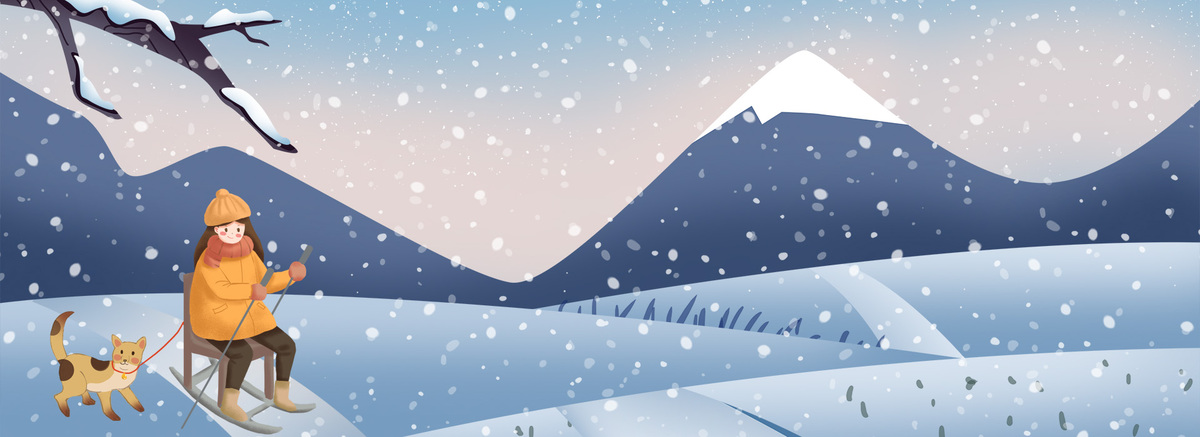 户外运动冬天滑雪女孩插画背景图片