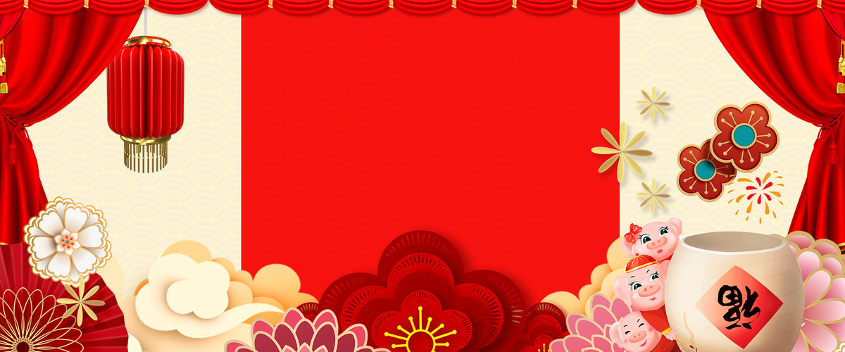 猪年中国风剪纸喜庆春节红色背景图片