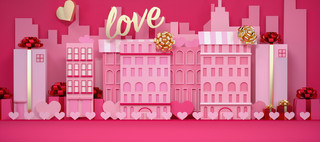 粉红色立体海报模板_C4D立体剪纸风甜蜜情人节电商促销海报