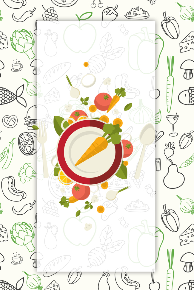 小清新果蔬简笔画底纹美食背景图片