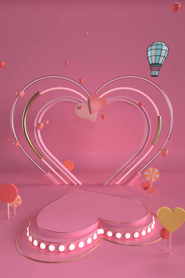 粉色情人节海报C4D立体风格图片