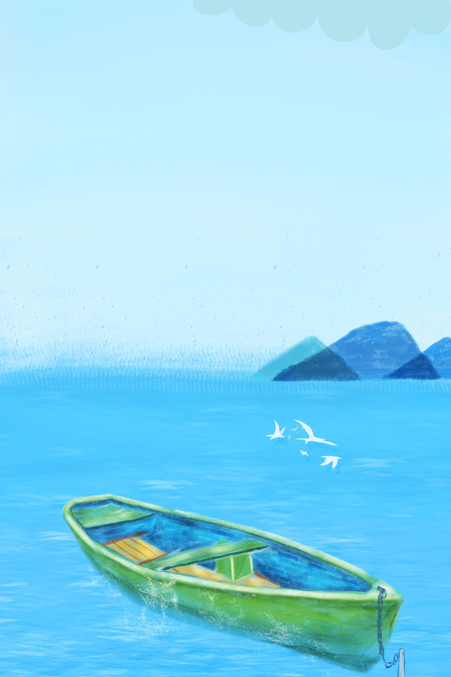 蓝色简约手绘大海背景图片