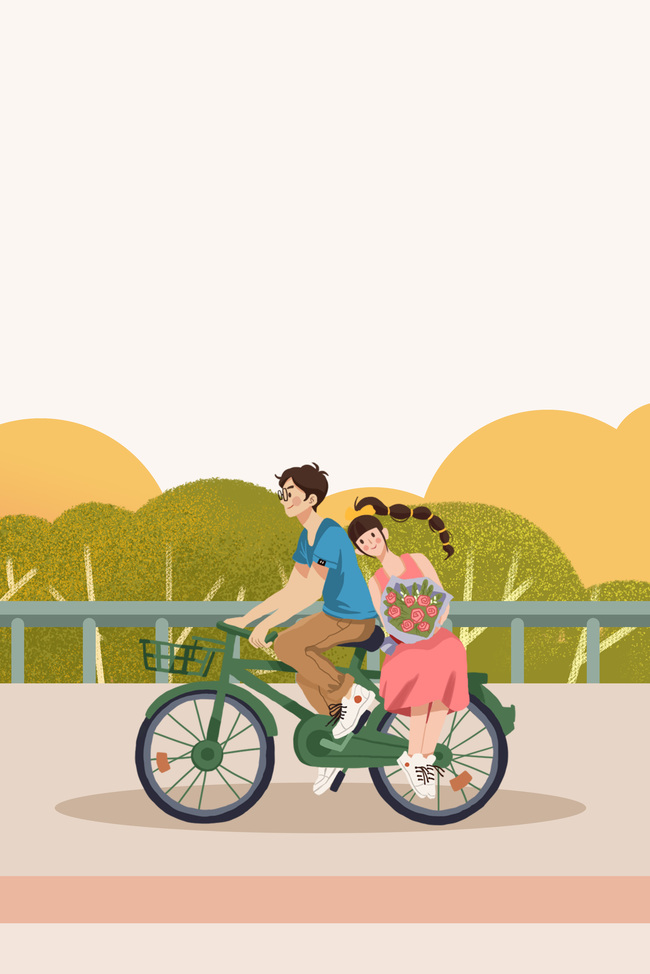 春日自行车旅行野外出行插画海报图片