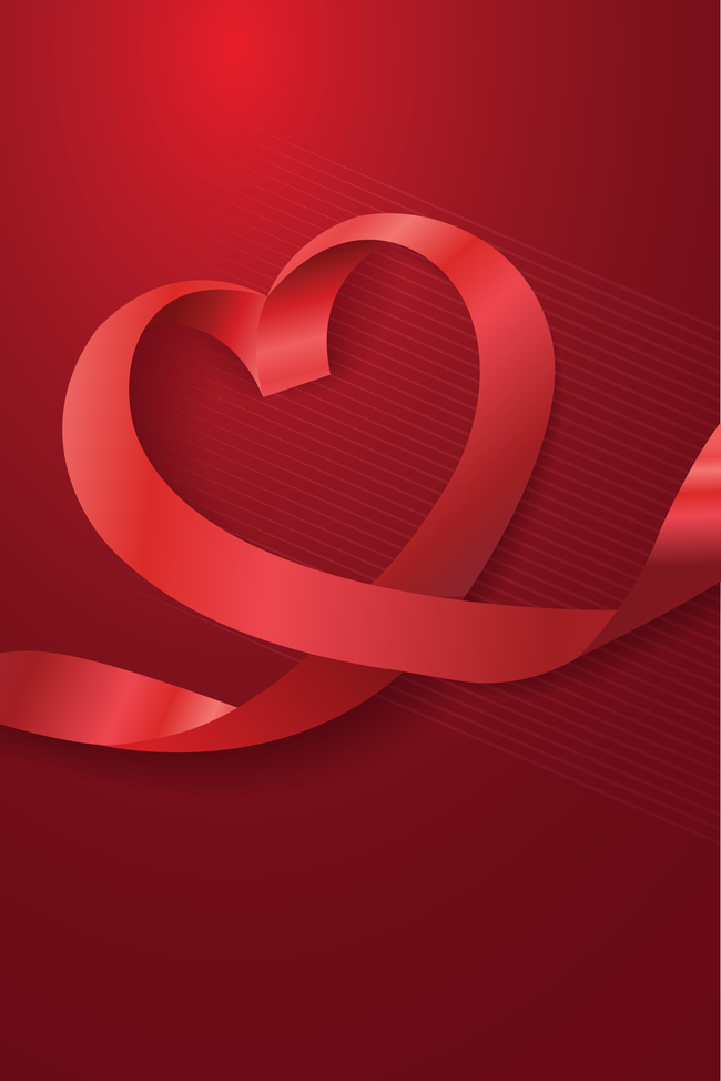 红色质感爱心丝带情人节海报背景图片