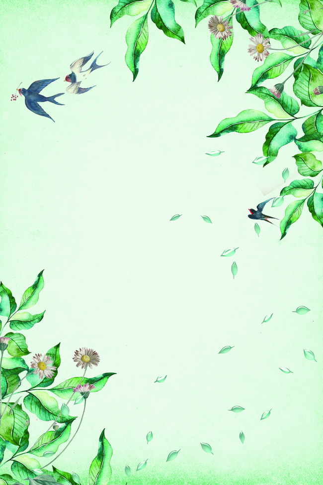 唯美小燕子绿叶飘落背景边框图片