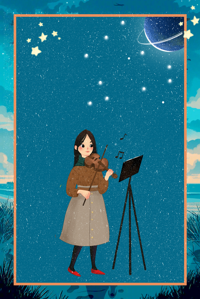 夜空下拉小提琴的女孩音乐背景图片