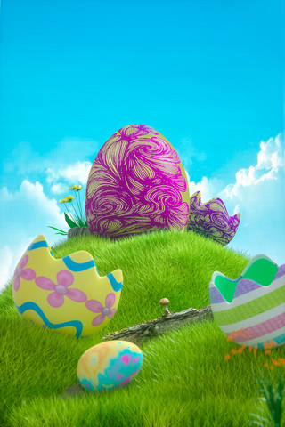 树枝背景海报模板_C4D立体草地欢乐复活节彩蛋活动背景