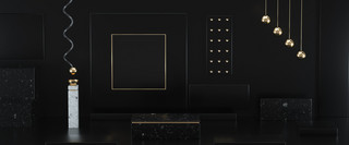金属黑色质感海报模板_黑色几何元素大理石金属质感展台背景