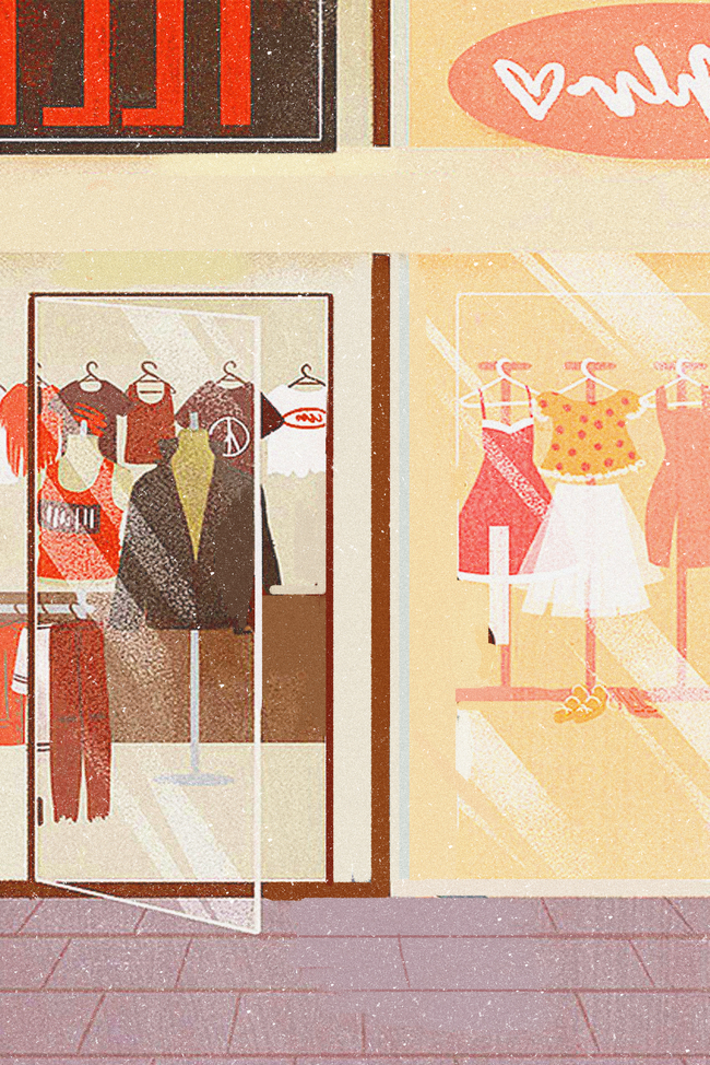 女王节购物服装店铺卡通背景图片