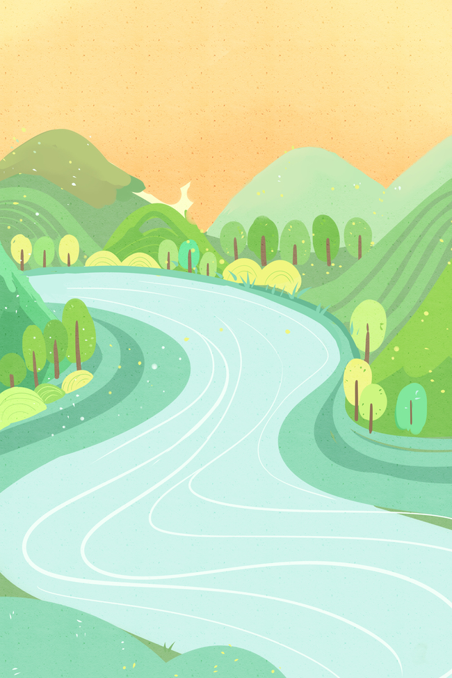 卡通绿色森林和河流免抠图图片
