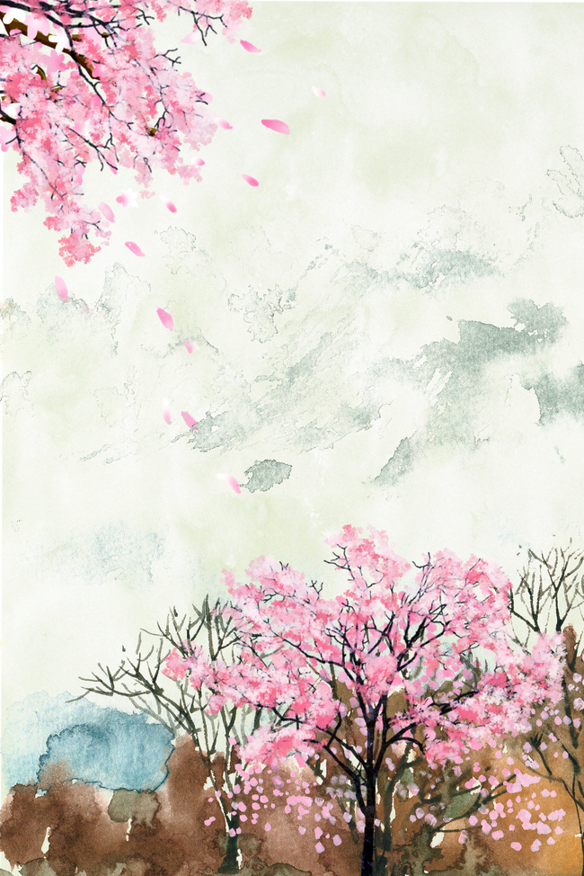 简约中式桃花林唯美背景图片