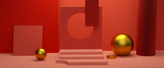 C4D红色品牌狂欢日电商促销海报通用展台