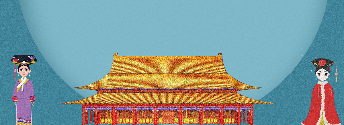复古中国风清朝宫殿格格深蓝色背景图片