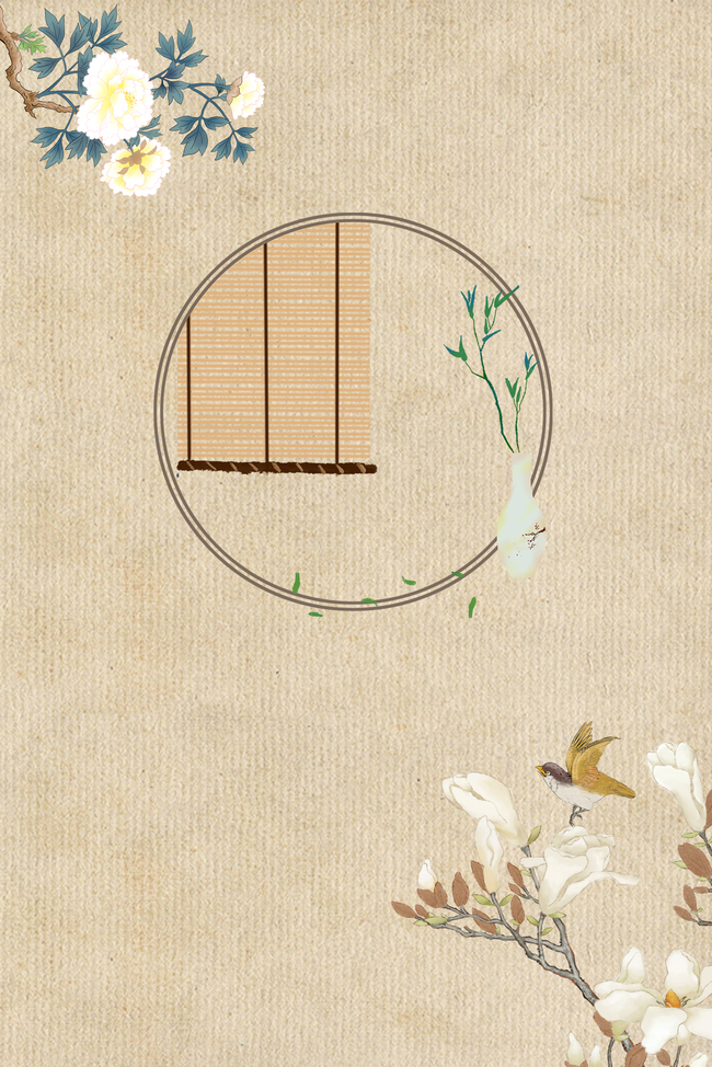 古典中国风工笔画复古花鸟花瓶卷帘海报背景图片
