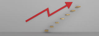两层台阶上升海报模板_金融理财金融商业指标上升红色指标金色阶梯