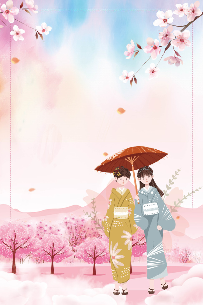 日本可爱和服背景海报图片