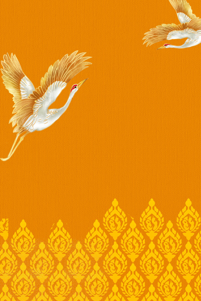 黄色中国风烫金仙鹤中式花纹背景图片