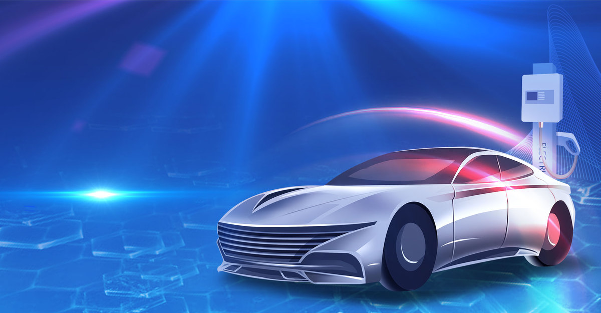 蓝色科技新能源汽车背景合成图片