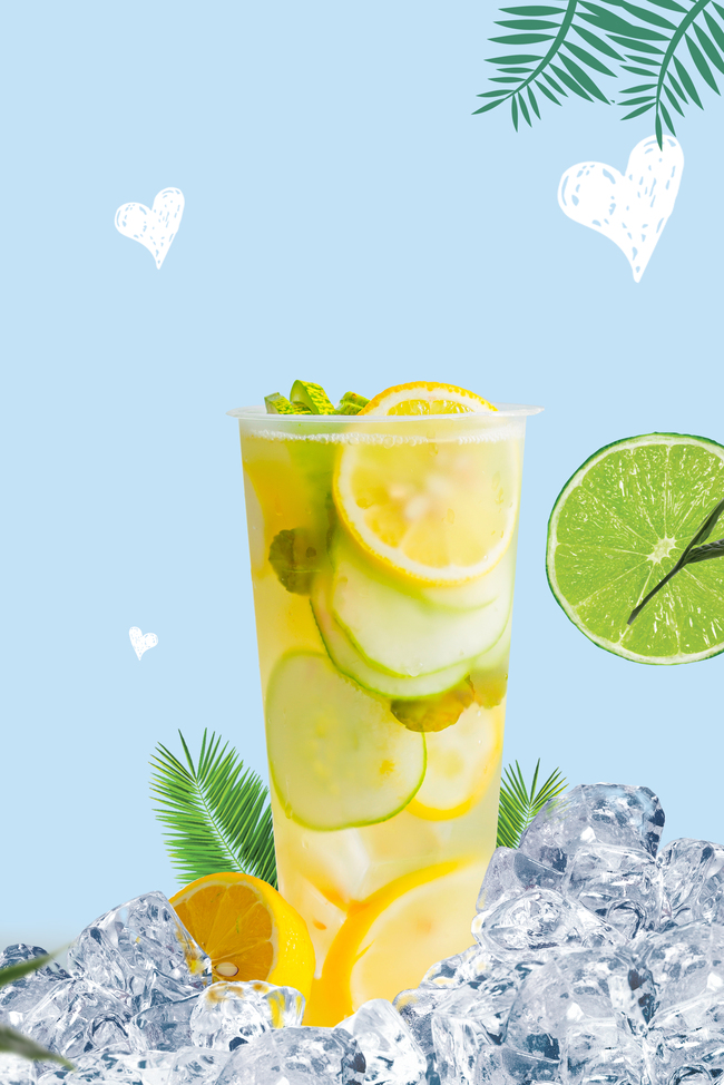 夏季饮品饮料柠檬宣传海报背景图片